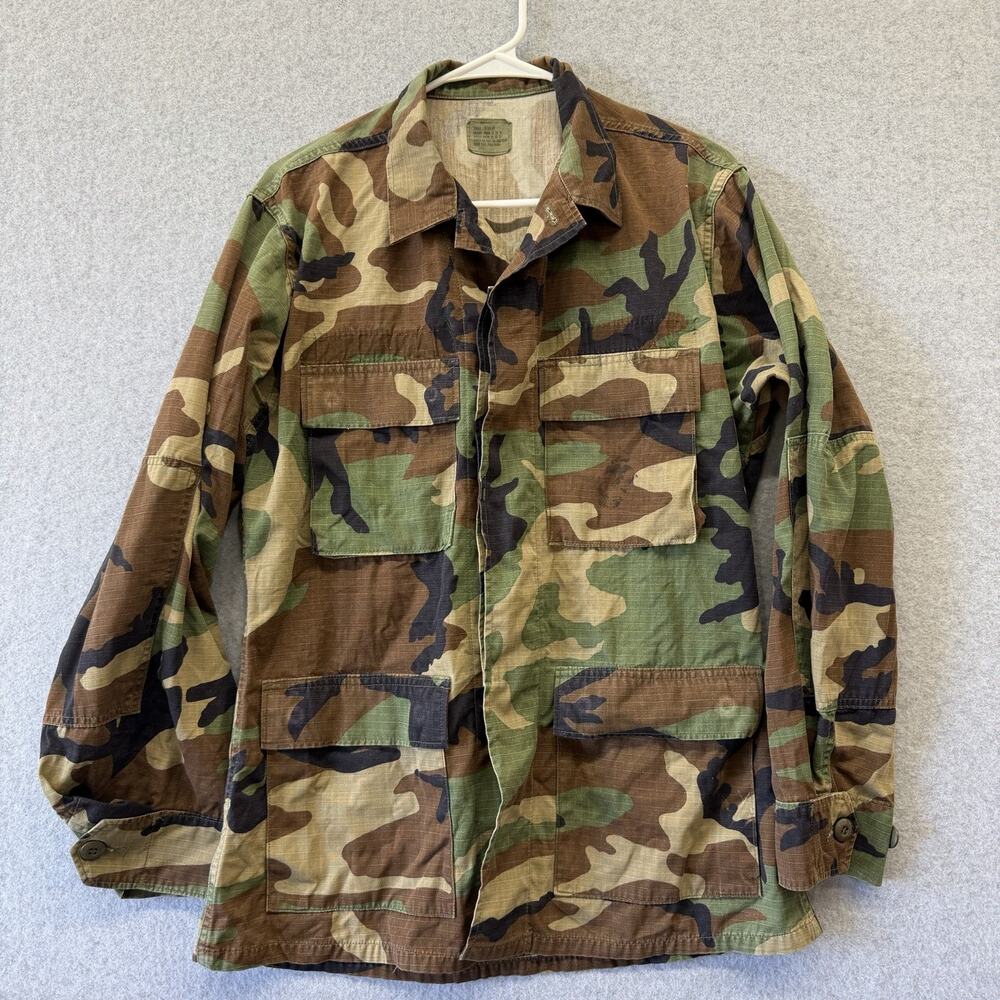 80s US Military Woodland Camo Combat Hot Weather Coat Mens Small Regular Ripstop